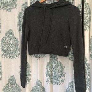 Grey cropped Alo Yoga Hoodie